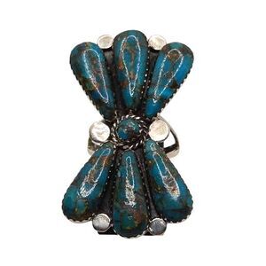Vintage Sterling Silver Turquoise Cluster Ring Sz 8.5